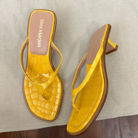 SIES MARJAN Alix Crocodile Thong Heeled Sandals Yellow Leather - Picture 3 of 12